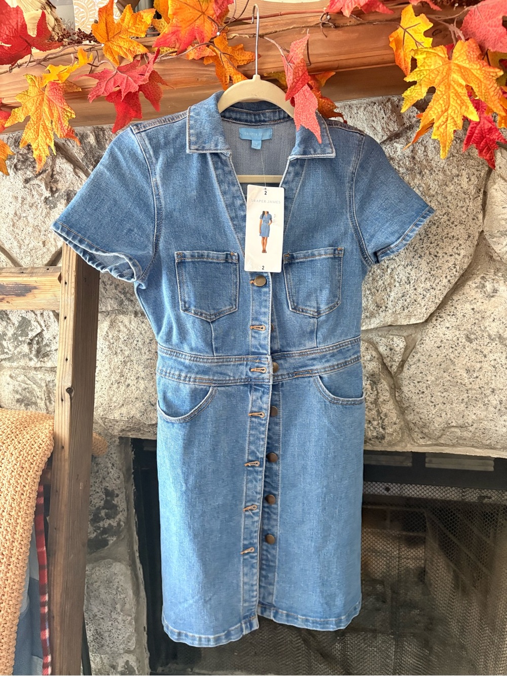 Draper James Light Blue Short-Sleeve Denim Button Dress